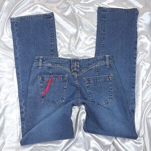 y2k Vintage FUBU Jeans Blue Excellent Red Logo Embroidered Low Rise Straight Leg